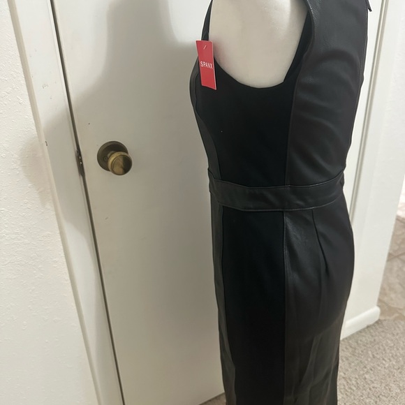 Spanx Black Leather Like Combo Fitted Dress Size small - Picture 11 of 15